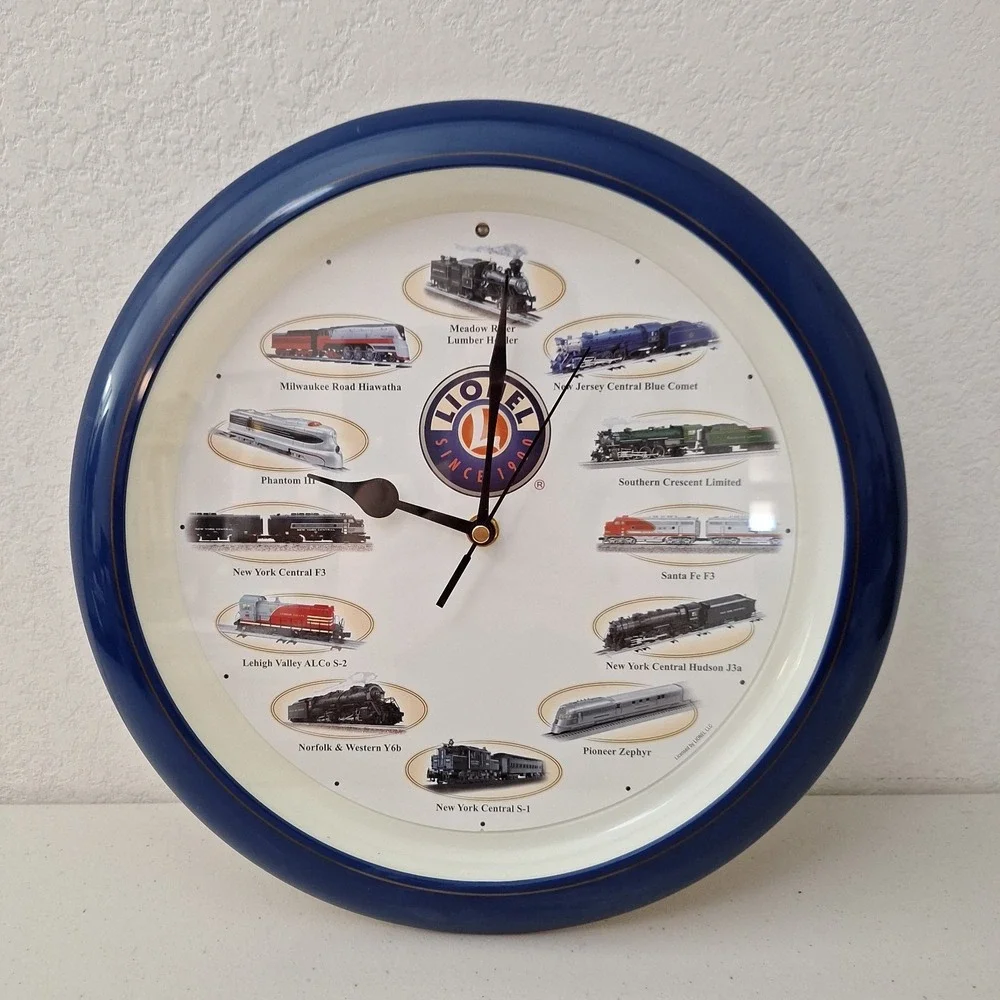 Vintage Blue Round Lionel Train Clock 12 Different Engine Sounds Tested & Works